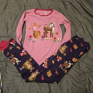 Gymboree Pink Top with Navy Woodland Pajama Set